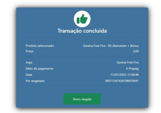 Nova forma de vender Garena - E-Prepag PDV